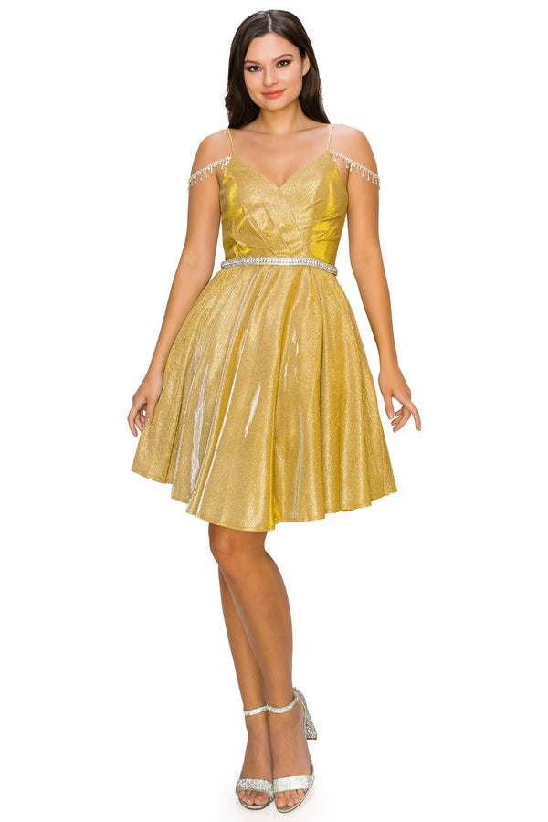 Cinderella Couture Juniors Vestido de dama de honor junior con corpiño plisado dorado XS-3XL